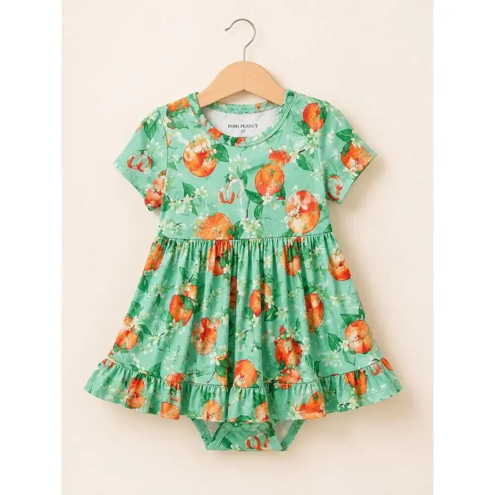 Posh Peanut Arancia Citrus Orange Blossom Bamboo Twirl Bodysuit Dress 2T